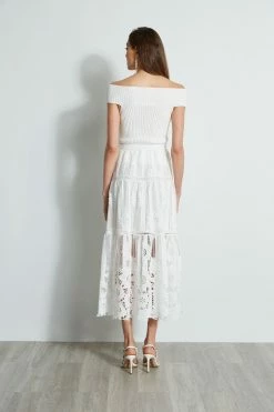 Elie Tahari Lace Cut Out Maxi Skirt -Elie Tahari Sales 2023 E401A303 MARBLE E45X7503 WHITE 3back 676