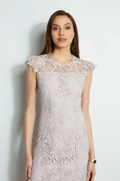 Elie Tahari Vine Lace Midi Dress -Elie Tahari Sales 2023 E401C603 ALMOND 2front 2129