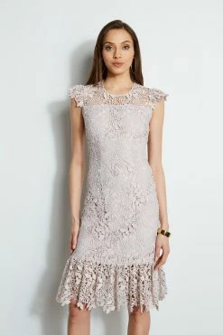 Elie Tahari Vine Lace Midi Dress -Elie Tahari Sales 2023 E401C603 ALMOND 2front 2135
