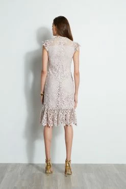 Elie Tahari Vine Lace Midi Dress -Elie Tahari Sales 2023 E401C603 ALMOND 3back 2148