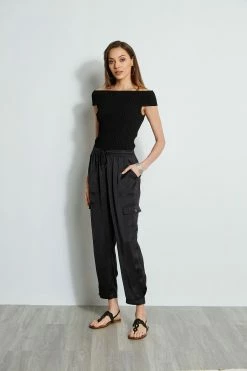 Elie Tahari Satin Cargo Pocket Pant -Elie Tahari Sales 2023 E4027203 BLACK E45X7503 BLACK 1Hero 1003