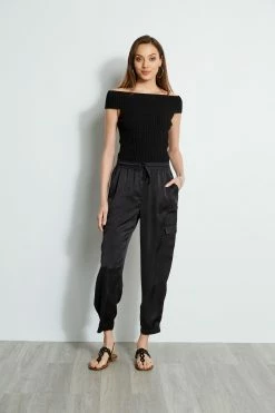 Elie Tahari Satin Cargo Pocket Pant -Elie Tahari Sales 2023 E4027203 BLACK E45X7503 BLACK 1Hero 1007