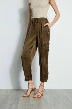 Elie Tahari Satin Cargo Pocket Pant -Elie Tahari Sales 2023 E4027203 SAVOY E45X7503 SAND 2FRONT 501
