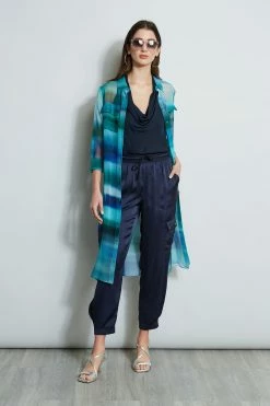 Elie Tahari Ombre Silk Chiffon Maxi Shirt -Elie Tahari Sales 2023 E4027203 STARGAZER E502E603 GREEN E410N513 STARGAZER 1Hero 727