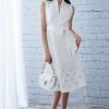 Elie Tahari Embroidered Hem Cotton Midi Dress -Elie Tahari Sales 2023 E4044602 SL DRESS KEYHOLE WHITE 829