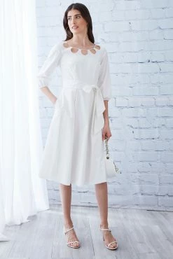 Elie Tahari Keyhole Cotton Midi Dress