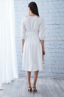 Elie Tahari Keyhole Cotton Midi Dress -Elie Tahari Sales 2023 E4044612 KEYHOLE COTTON DRESS WHITE 919