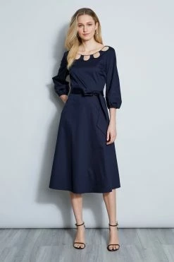 Elie Tahari Keyhole Cotton Midi Dress