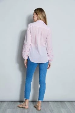 Elie Tahari Crinkle Cotton Embroidered Shirt 9 Elie Tahari Crinkle Cotton Embroidered Shirt -Elie Tahari Sales 2023 E4055502 SHELL 3BACK 033