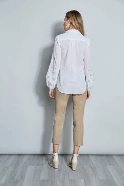Elie Tahari Crinkle Cotton Embroidered Shirt -Elie Tahari Sales 2023 E4055502 WHITE 3BACK 038