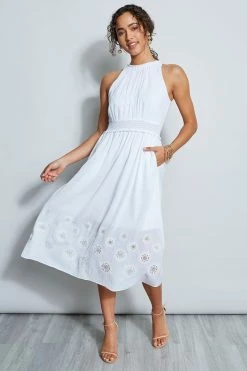Elie Tahari Embroidered Hem Midi Dress