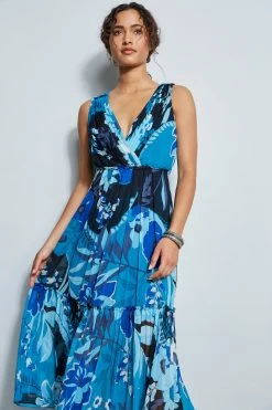 Elie Tahari Nouveau Silk Maxi Dress -Elie Tahari Sales 2023 E405D602 NOUVEAUMAXIDRESS TEALMULTI 2FRONT 1670