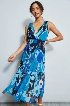Elie Tahari Nouveau Silk Maxi Dress -Elie Tahari Sales 2023 E405D602 NOUVEAUMAXIDRESS TEALMULTI 2FRONT 1675