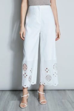 Elie Tahari Scallop Embroidered Linen Pant