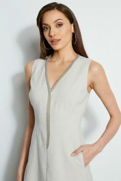 Elie Tahari Linen Chain Dress 9 Elie Tahari Linen Chain Dress -Elie Tahari Sales 2023 E405K603 PUTTYMELANGE 2front 2208