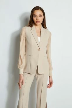 Elie Tahari Chiffon Sleeve Blazer -Elie Tahari Sales 2023 E4087203 ISLANDSAND E4087103 ISLANDSAND E2087503 WHITE 2FRONT 557