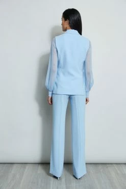 Elie Tahari Chiffon Sleeve Blazer -Elie Tahari Sales 2023 E4087203 WATERBLUE E4087103 WATERBLUE E410N513 WATERBLUE 3back 2447