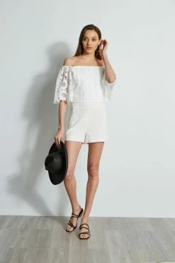 Elie Tahari Cut Out Lace Corset Shirt -Elie Tahari Sales 2023 E4087213 FOAM E401A503 MARBLE 4stytling 367