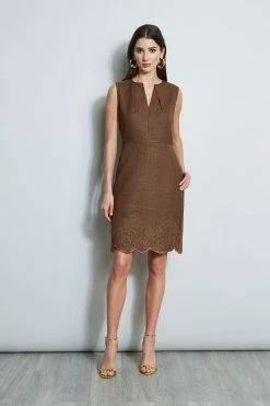 Elie Tahari Embroidered Hem Dart Dress