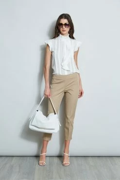 Pleated Flutter Silk Shirt -Elie Tahari Sales 2023 E40M0202 RATTAN ETR31195 SKYWHITE 1Hero 1650