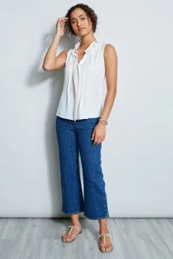 Elie Tahari Silk Ruffle Shirt -Elie Tahari Sales 2023 E410N522 SLRUFFLESHIRT FRESHPEARL 1HERO 1484