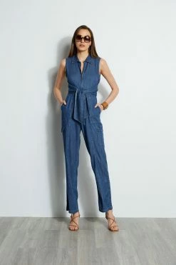 Elie Tahari Denim Tie Jumpsuit -Elie Tahari Sales 2023 E414J603 INDIGO 1Hero 2081