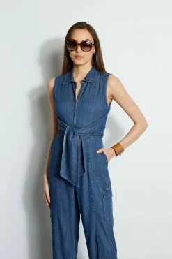 Elie Tahari Denim Tie Jumpsuit -Elie Tahari Sales 2023 E414J603 INDIGO 2front 2085