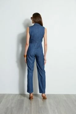 Elie Tahari Denim Tie Jumpsuit -Elie Tahari Sales 2023 E414J603 INDIGO 3back 2112