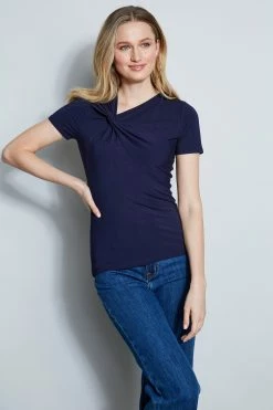 Elie Tahari Asymmetrical Short Sleeve Twist Knit