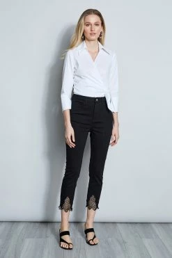 Elie Tahari Embroidered Hem Pant