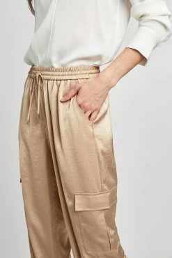 Elie Tahari Cargo Satin Pant -Elie Tahari Sales 2023 E5027201 CARGOSATINPANT RATTAN 2FRONT 0026