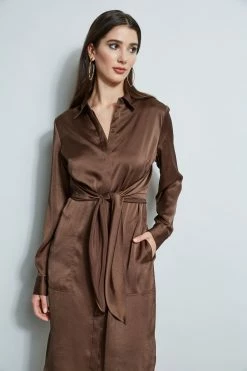 Elie Tahari Satin Tie Shirt Dress -Elie Tahari Sales 2023 E5027603 SUMATRA 2front 2029