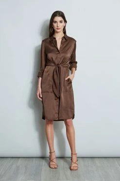 Elie Tahari Satin Tie Shirt Dress -Elie Tahari Sales 2023 E5027603 SUMATRA 3back 2039