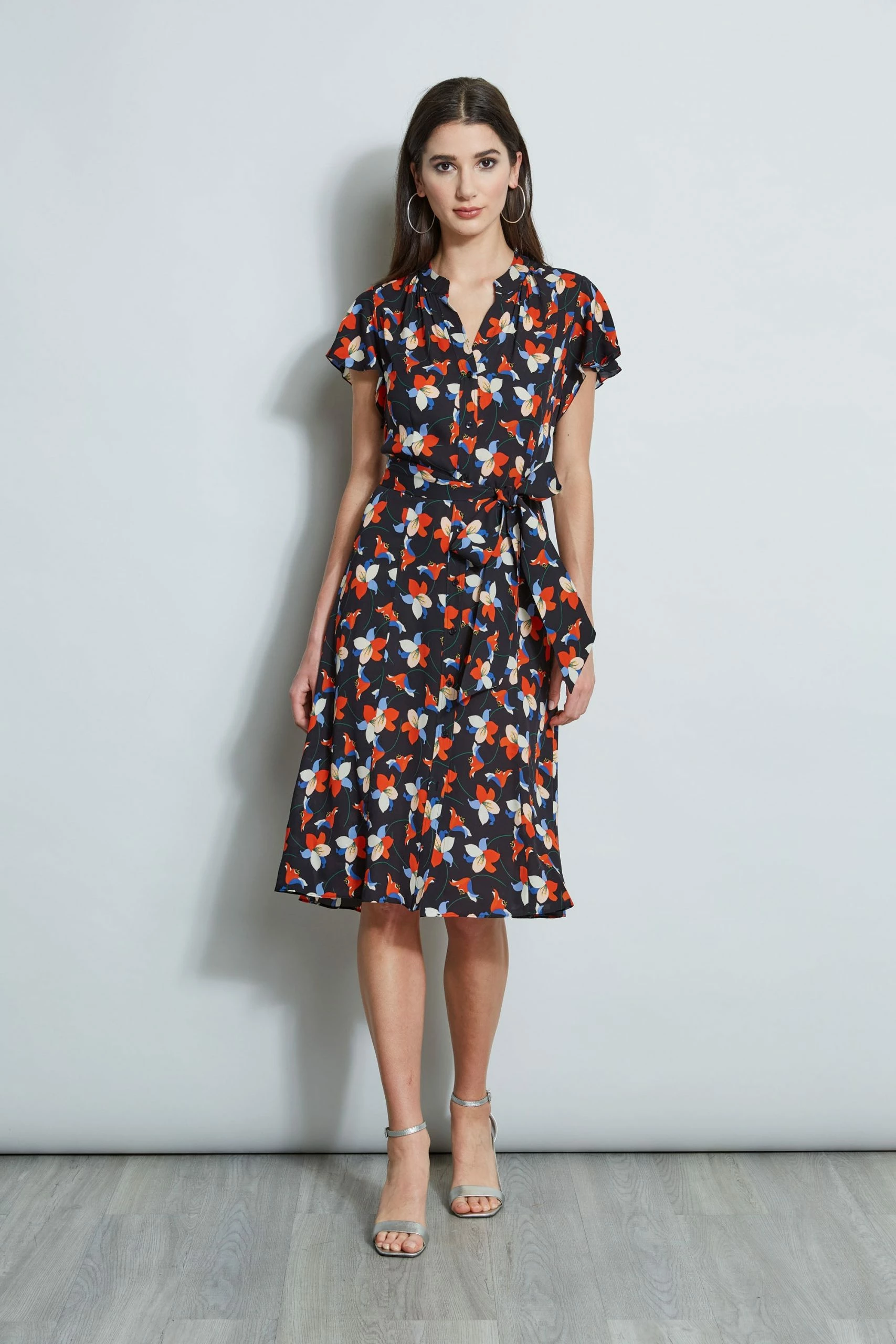 Elie Tahari Floral Flutter Sleeve Shirt Dress 6 Elie Tahari Floral Flutter Sleeve Shirt Dress - Image 4