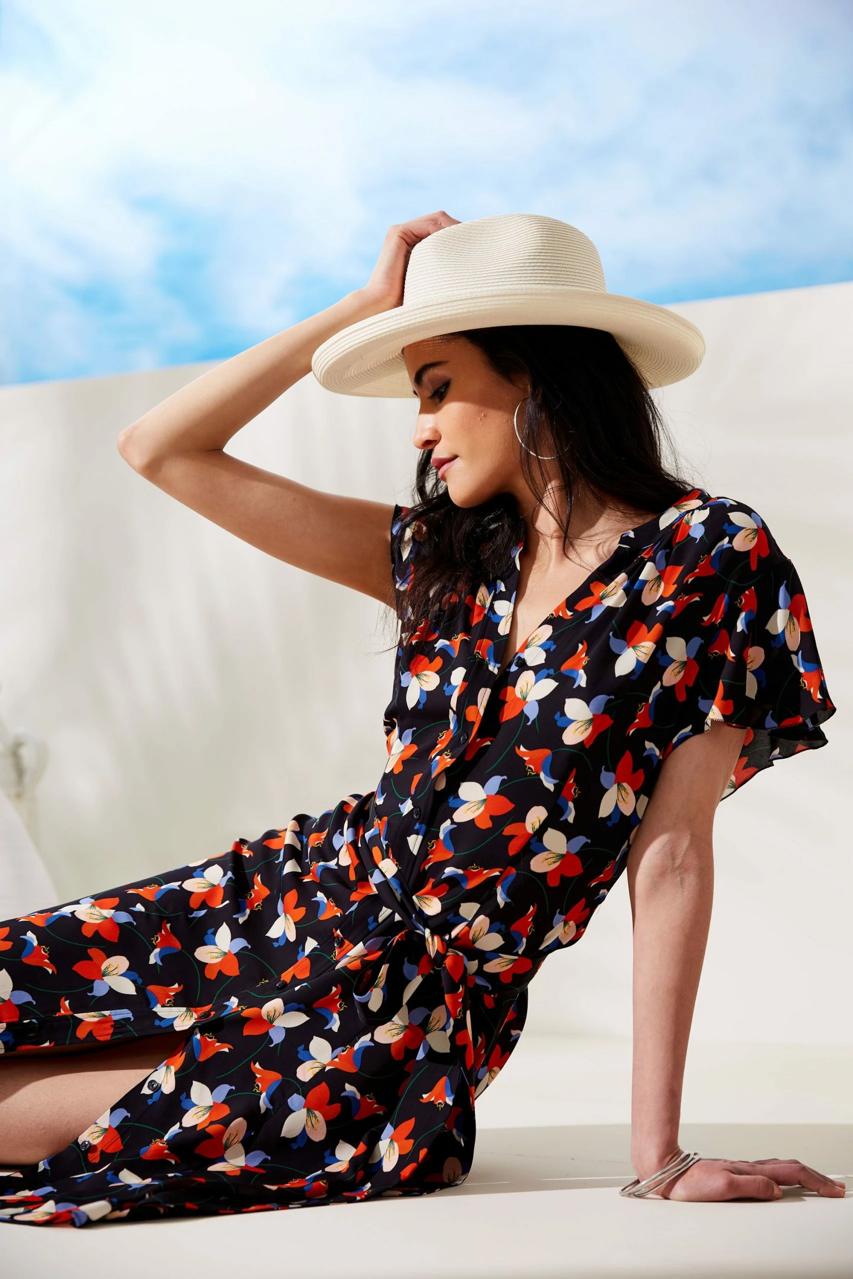 Elie Tahari Floral Flutter Sleeve Shirt Dress 4 Elie Tahari Floral Flutter Sleeve Shirt Dress - Image 2