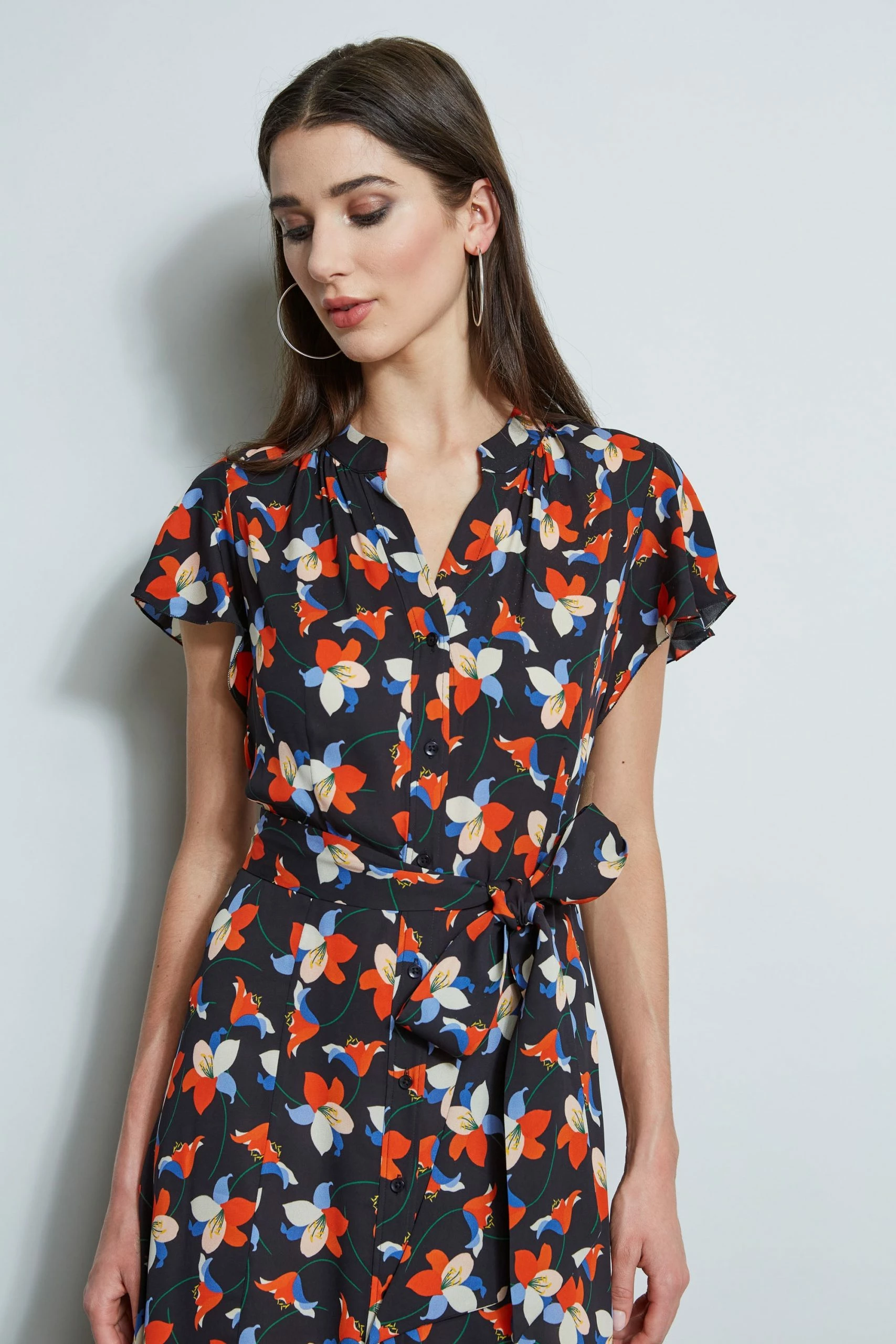 Elie Tahari Floral Flutter Sleeve Shirt Dress 7 Elie Tahari Floral Flutter Sleeve Shirt Dress - Image 5