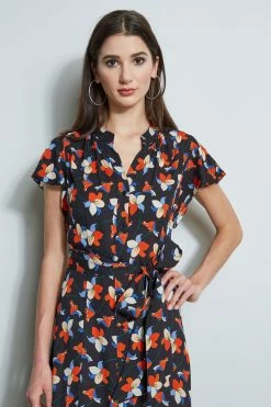 Elie Tahari Floral Flutter Sleeve Shirt Dress 10 Elie Tahari Floral Flutter Sleeve Shirt Dress -Elie Tahari Sales 2023 E502M603 FLORALMULTI 2front 2148