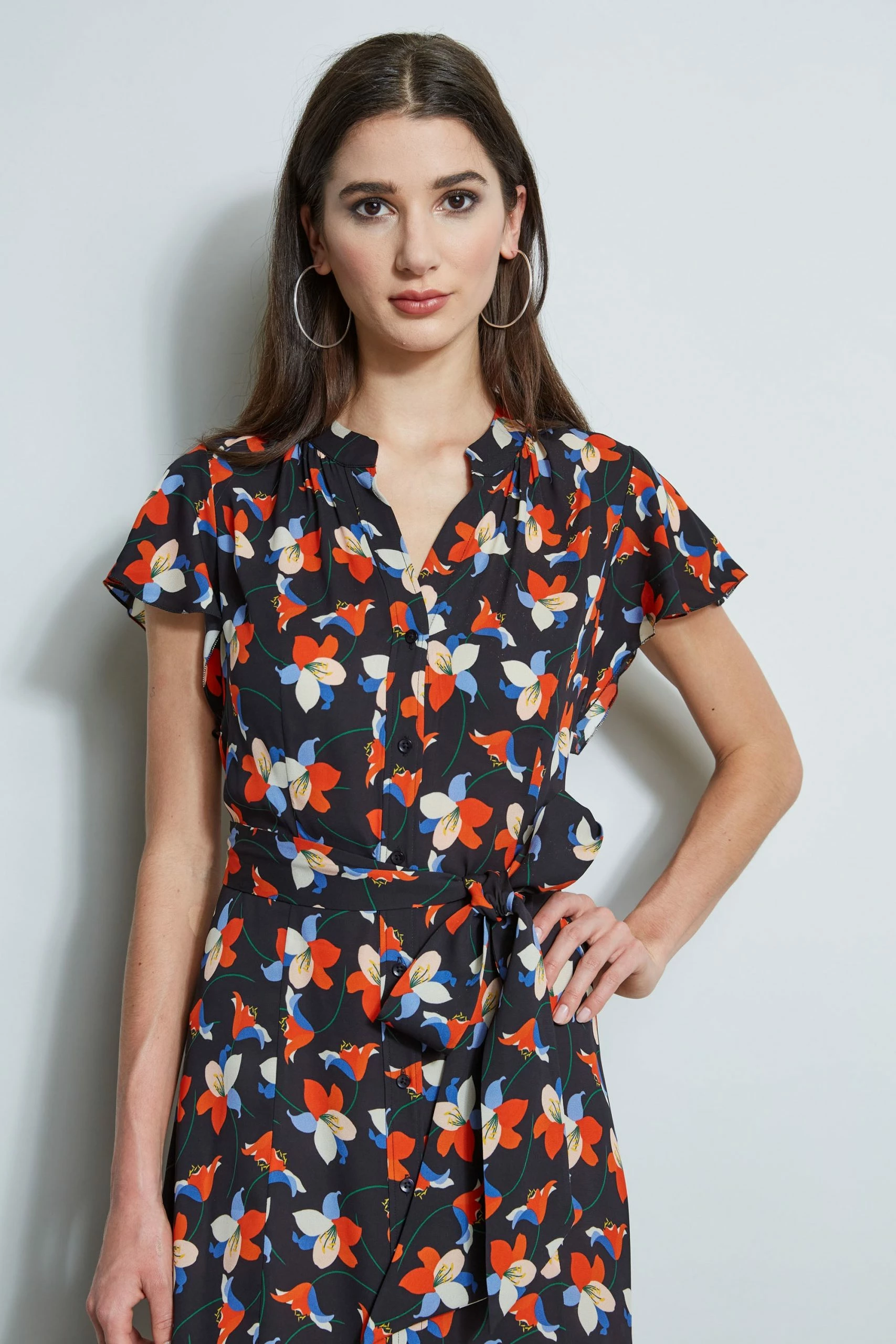 Elie Tahari Floral Flutter Sleeve Shirt Dress 5 Elie Tahari Floral Flutter Sleeve Shirt Dress - Image 3