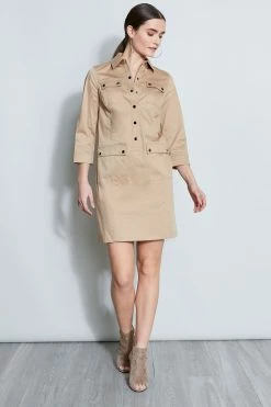 Elie Tahari Safari Shirt Dress -Elie Tahari Sales 2023 E5044601 RATTAN 1HERO 018
