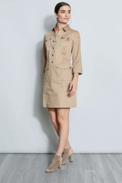 Elie Tahari Safari Shirt Dress -Elie Tahari Sales 2023 E5044601 RATTAN 1HERO 060