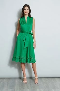 Elie Tahari Embroidered Hem Cotton Dress