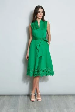Elie Tahari Embroidered Hem Cotton Dress -Elie Tahari Sales 2023 E5044603 PALMLEAF 1HERO 1084