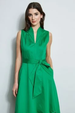 Elie Tahari Embroidered Hem Cotton Dress -Elie Tahari Sales 2023 E5044603 PALMLEAF 2front 2637