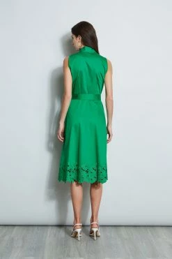 Elie Tahari Embroidered Hem Cotton Dress -Elie Tahari Sales 2023 E5044603 PALMLEAF 3back 2658