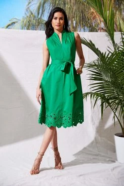Elie Tahari Embroidered Hem Cotton Dress -Elie Tahari Sales 2023 E5044603 PALMLEAF 537 F