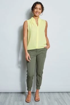 Elie Tahari Contour Neck Shirt -Elie Tahari Sales 2023 E510N502 CONTOURNECKSHIRT LEMONCELLO 1HERO 1179