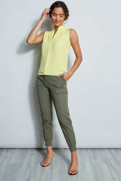 Elie Tahari Contour Neck Shirt -Elie Tahari Sales 2023 E510N502 CONTOURNECKSHIRT LEMONCELLO 1HERO 1182