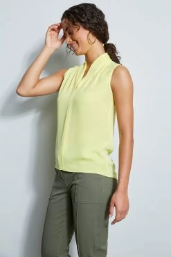 Elie Tahari Contour Neck Shirt -Elie Tahari Sales 2023 E510N502 CONTOURNECKSHIRT LEMONCELLO 4STYLING 311