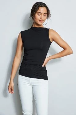 Elie Tahari Ruched Tank 9 Elie Tahari Ruched Tank -Elie Tahari Sales 2023 E556X502 RUCHEDTANK BLACK 2FRONT 575