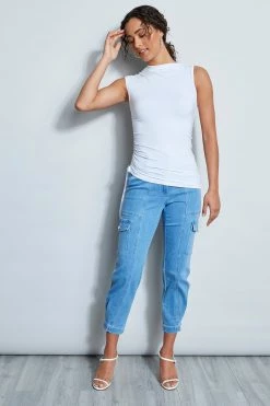 Elie Tahari Ruched Tank -Elie Tahari Sales 2023 E556X502 RUCHEDTANK WHITE HERO1 1130